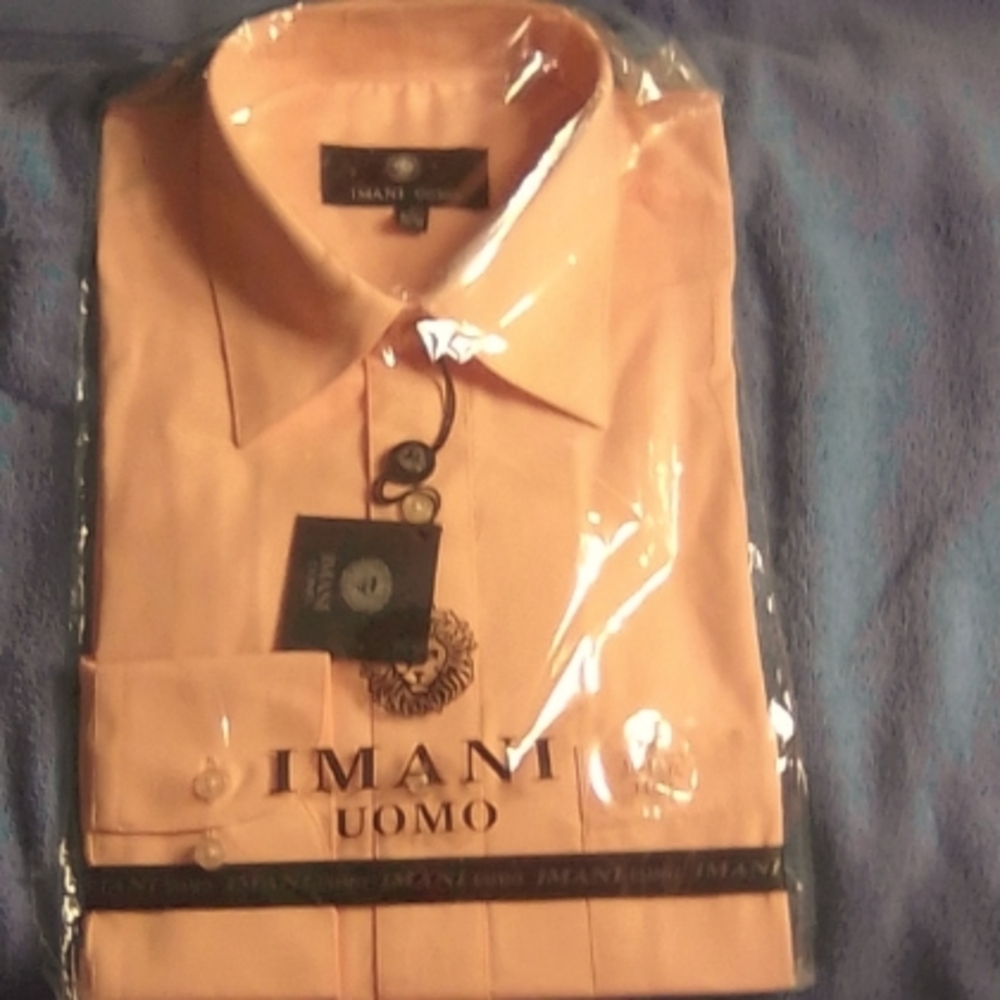 NWT Imani Uomo mens peach colored long sleeve dress shirt size M (15-15 1/2)